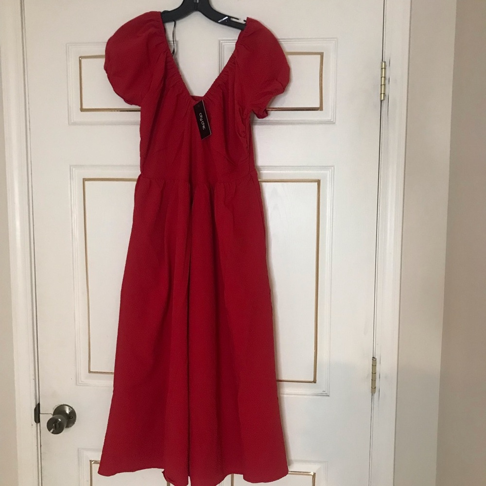 Red Puff Sleeve Midi Dress - Unbranded